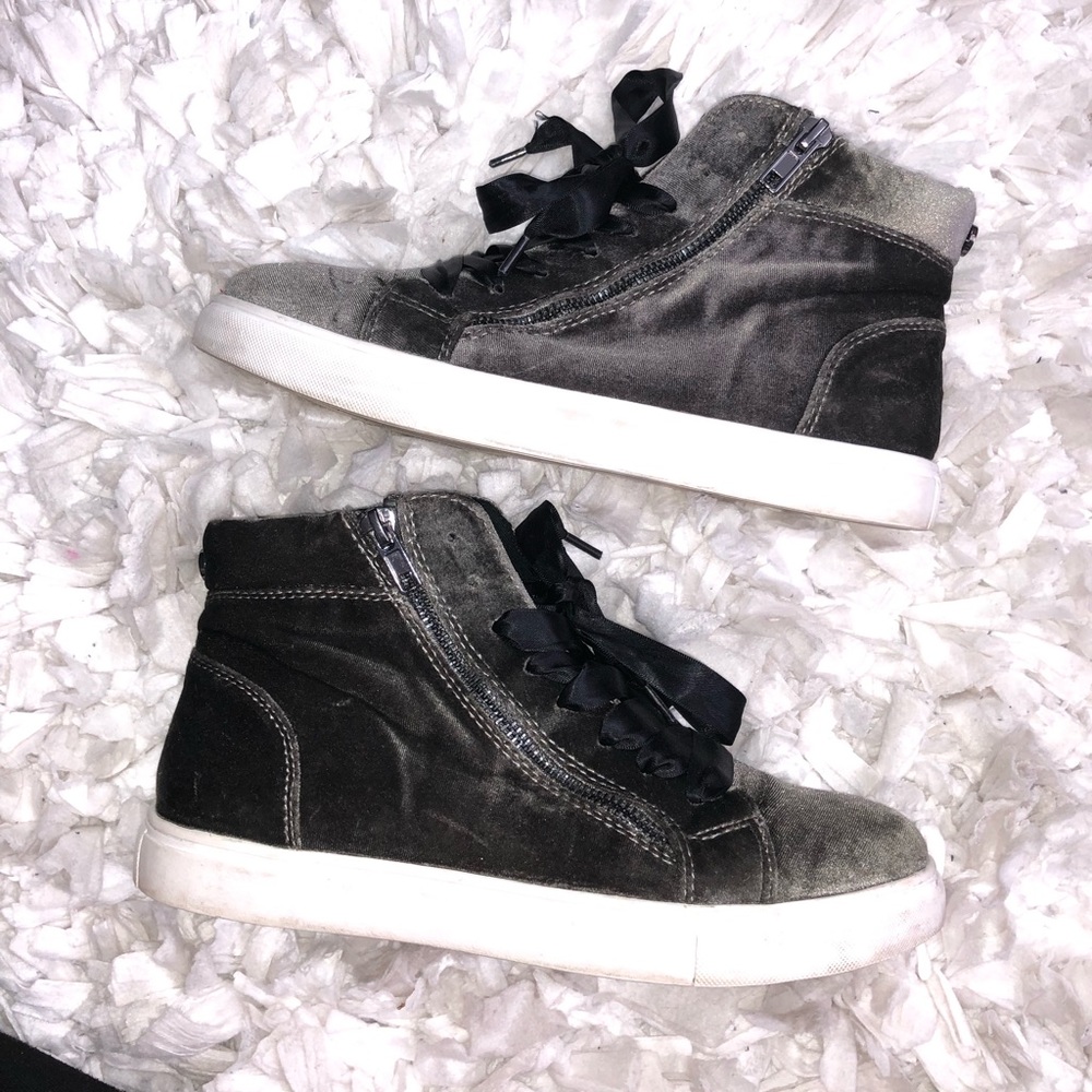 Olive Green Velvet Steve Madden Ribbon Sneakers